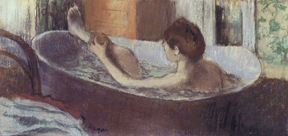 Person in Badewanne, Rückenansicht, impressionistisches Gemälde